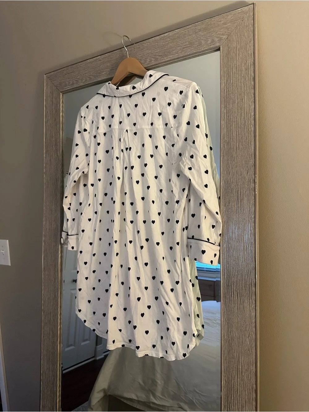Kate Spade White And Black Heart Polka Dot 3/4 Sleeve Sleep Shirt Size Large